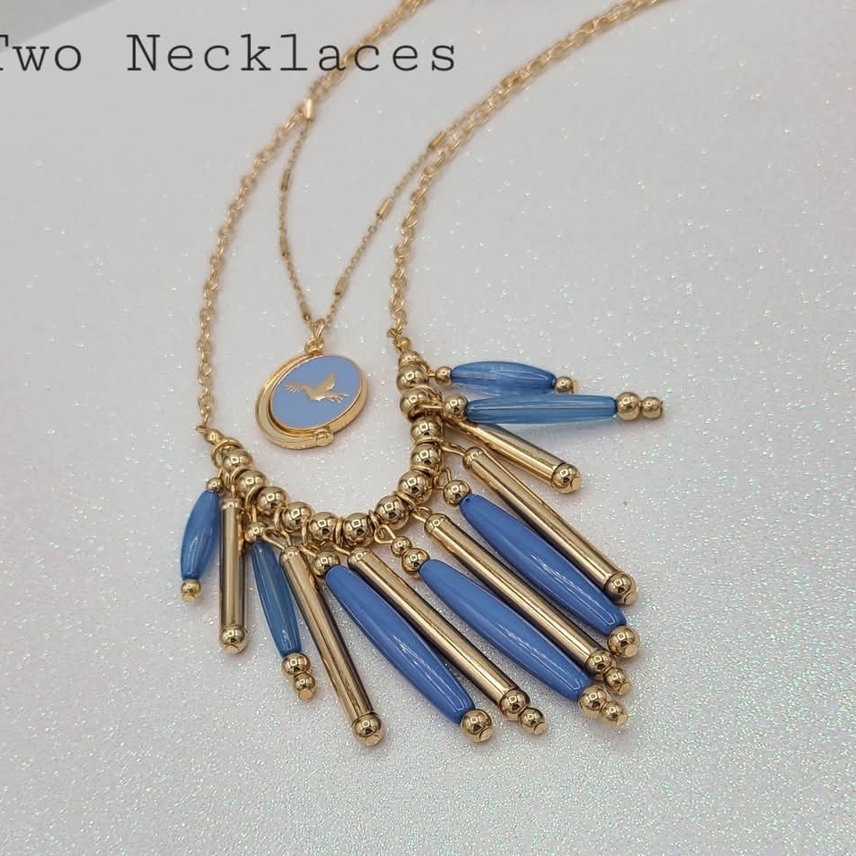 Elegant Gold And Blue Necklace Set 15$